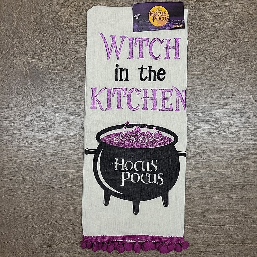 Hocus Pocus Dish Towel WITCH IN THE KITCHEN Cauldron Purple Halloween Cute Wicca